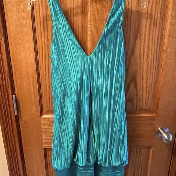 Juniors Medium Aqua Green Shiny Dress Mini - Picture 1 of 5